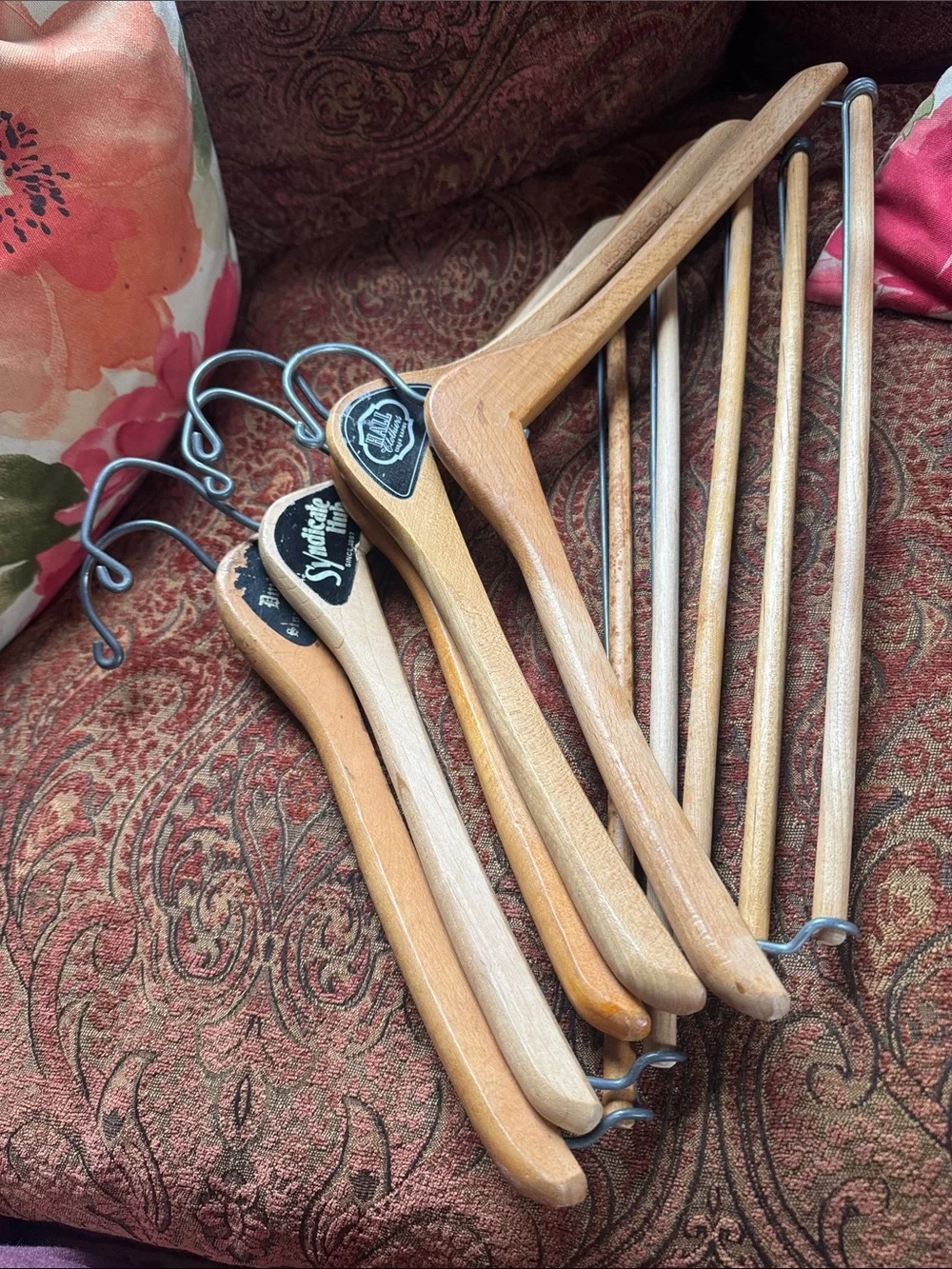 Vintage wooden coat hangers for suits & pants skirts, antique Set of 5
